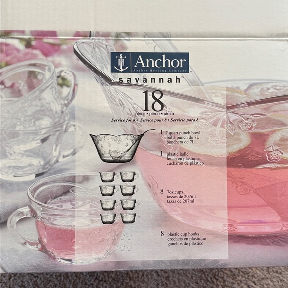 Anchor Hocking Savannah Punch Bowl Set-Savannah Clear Pattern Punch Bowl Set